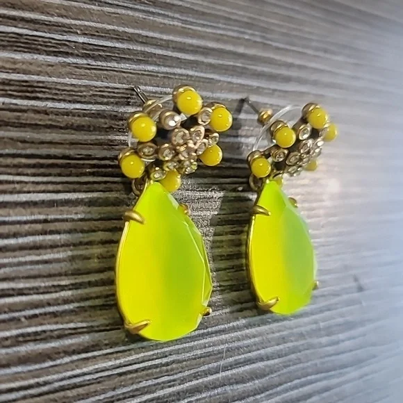 J.Crew Neon Green Gold Floral Drop Earrings - Picture 3 of 6